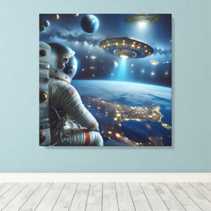 Spaceships och astronaut i Rymden Canvastryck