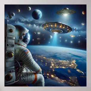 Spaceships och astronaut i Rymden Poster