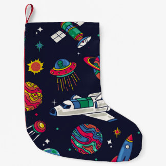 Spacesship in Galaxy seamless mönster. Bakgrund w Liten Julstrumpa