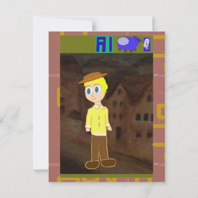 Spacesship in Town Flat Card (Framsida)