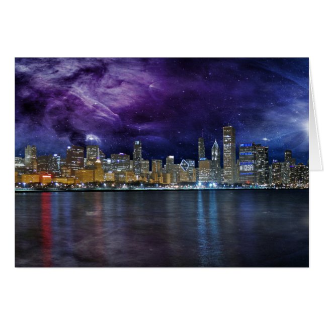 Spacey Chicago Skyline Hälsningskort (Framsidan Horizontal)