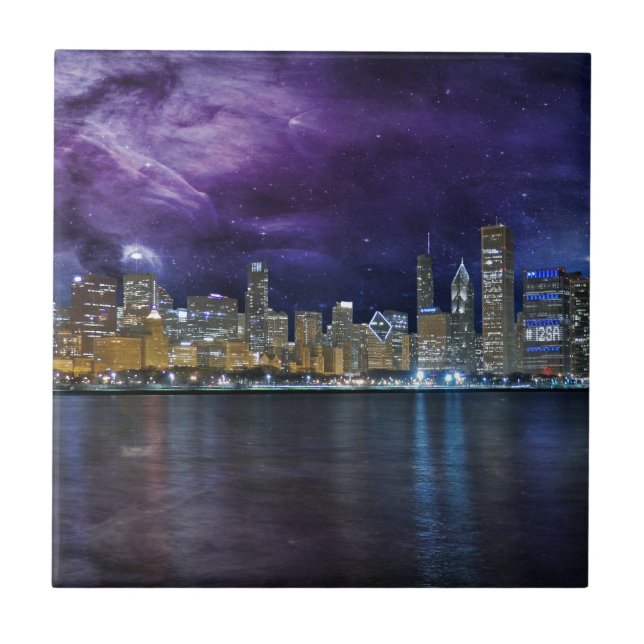 Spacey Chicago Skyline Kakelplatta (Framsidan)