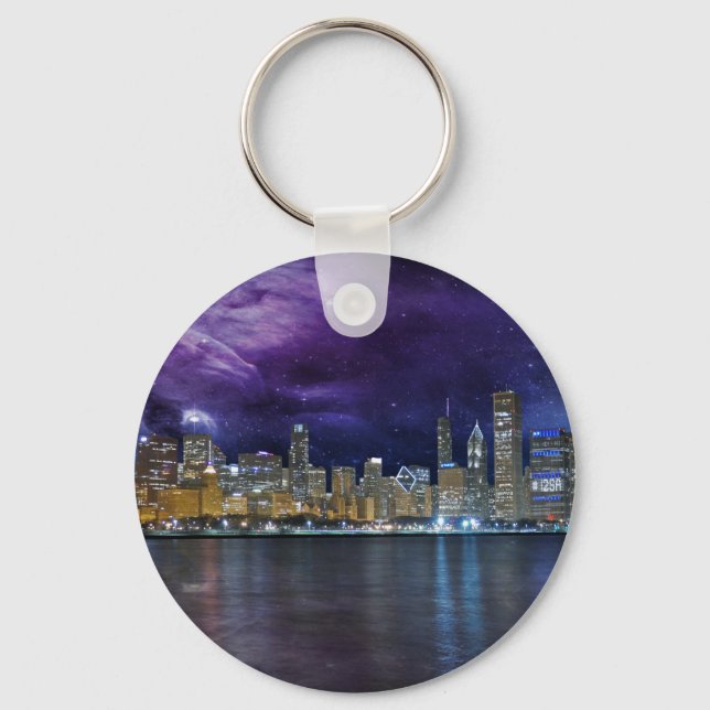 Spacey Chicago Skyline Nyckelring (Framsida)