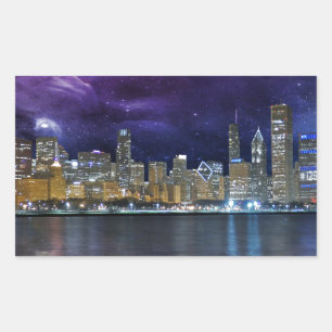 Spacey Chicago Skyline Rektangulärt Klistermärke