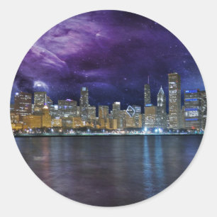 Spacey Chicago Skyline Runt Klistermärke