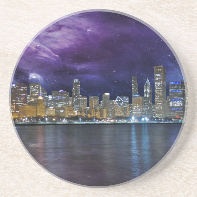 Spacey Chicago Skyline Underlägg Sandsten (Framsidan)
