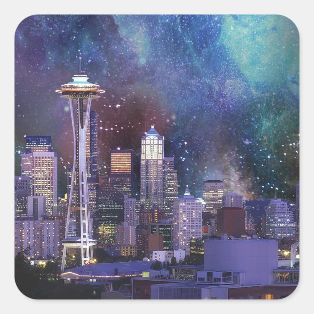 Spacey Seattle Fyrkantigt Klistermärke (Framsida)