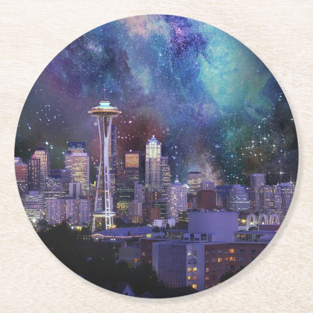 Spacey Seattle Underlägg Papper Rund (Framsidan)
