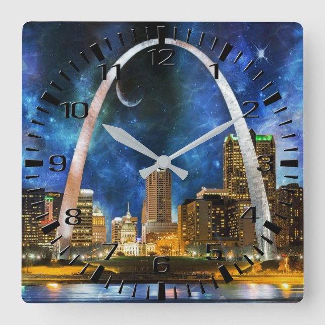 Spacey St. Louis Skyline Wall Clock Fyrkantig Klocka (Framsida)