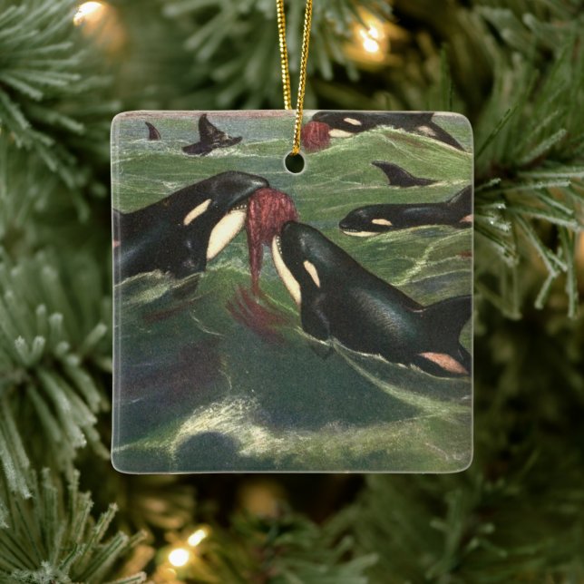 Späckhuggare och Orca, Antikvariska Havsdäggdjur Julgransprydnad Keramik (Träd)