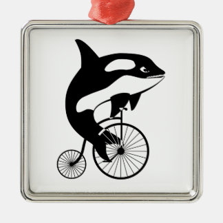 Späckhuggare Orca som rider en cykel Julgransprydnad Metall