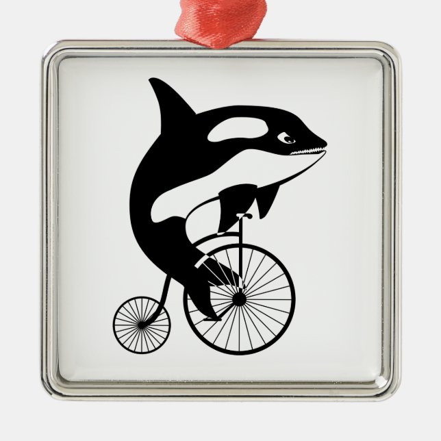 Späckhuggare Orca som rider en cykel Julgransprydnad Metall (Framsidan)