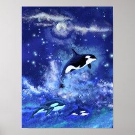 Späckhuggare på blå fullmåneaffisch-målning poster