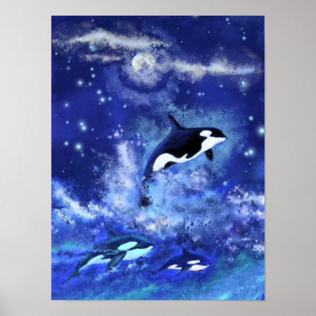 Späckhuggare på blå fullmåneaffisch-målning poster (Framsidan)