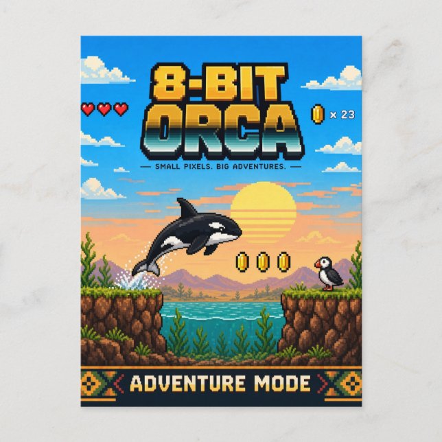 Späckhuggare, Retro 8-Bit Pixel Art Vykort (Framsida)
