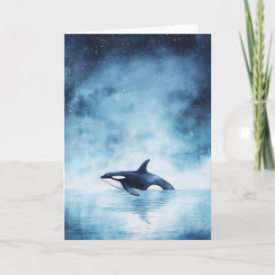 Späckhuggare som simmar genom en stjärnig ocean kort
