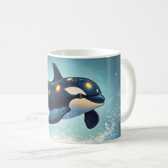 Späckhuggare Tecknad Stil Livlig Söt Färgrik Kaffemugg (Framsida höger)