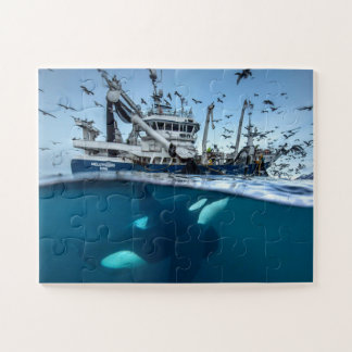 Späckhuggare Val Kommersiellt Fiskebåt Ocean Pussel