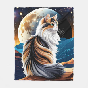 Späd Calico Cat och Desert Måne Fleecefilt