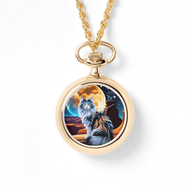 Späd Calico-katt, i ökenfull måne Armbandsur (Framsida)