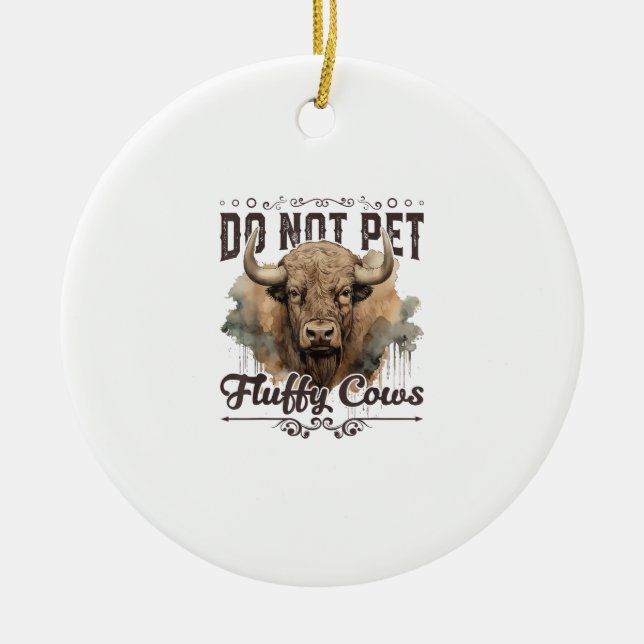 Späd inte fluffy Cows Bison Yellowstone Park Julgransprydnad Keramik (Framsidan)