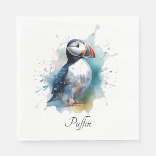 Späd puffin i blå vattenfärg pappersservett