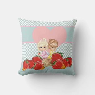Späda barn med jordgubbar Kawaii-vänner Kudde