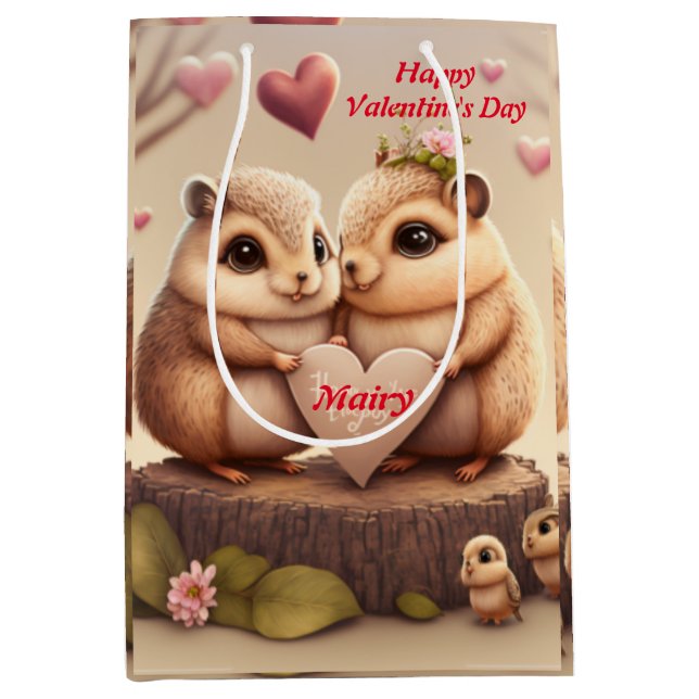 Späda djur i kärlek medelstor presentpåse (Framsidan)