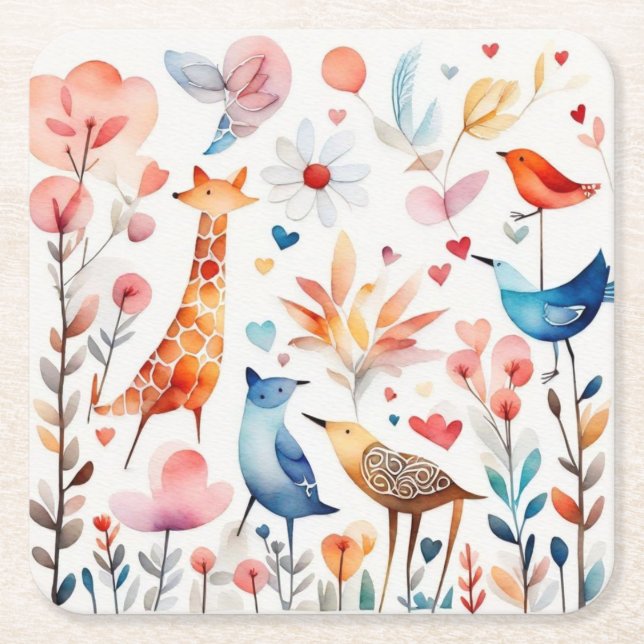 Späda djur i trädgården underlägg papper kvadrat (Framsidan)