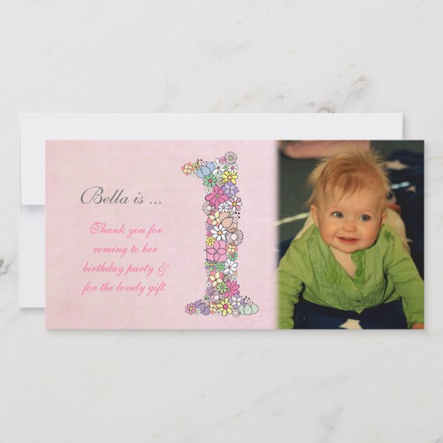 Spädbarn 1:a födelsedag-Tack-fotokort Tack Kort (Framsida)