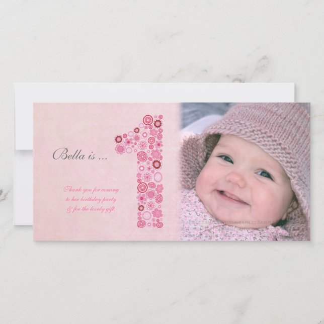 Spädbarn 1:a födelsedag-Tack-fotokort Tack Kort (Framsida)