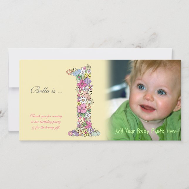 Spädbarn 1:a födelsedag-Tack-fotokort Tack Kort (Framsida)