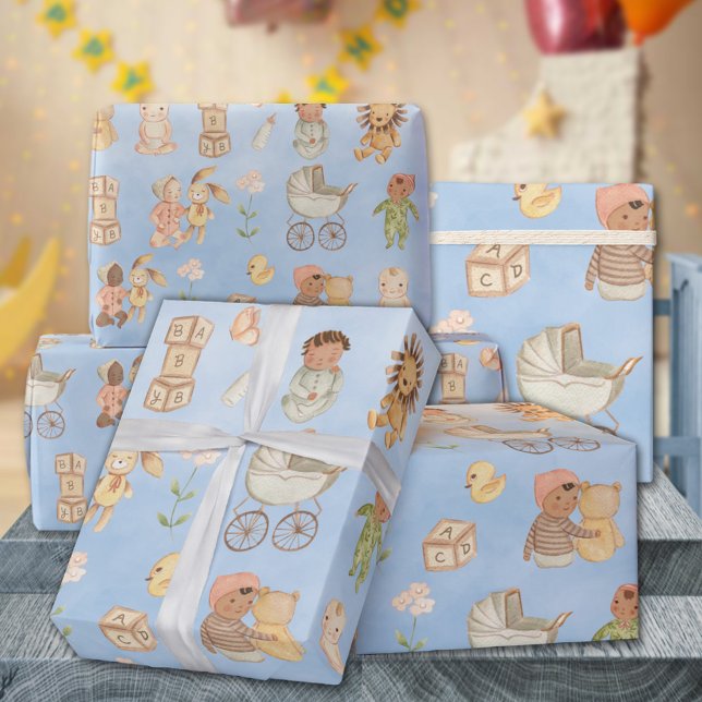 Spädbarn & Animals Internationell Blue Presentpapper (Babies & Animals International Blue Gift Wrapping Paper Rolls)