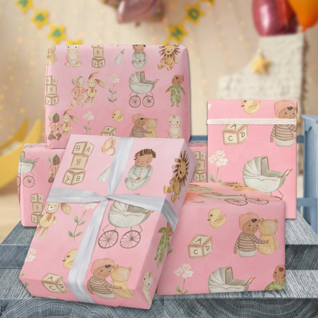 Spädbarn & Animals Internationell Rosa Presentpapper (Babies & Animals International Pink Gift Wrapping Paper Rolls)