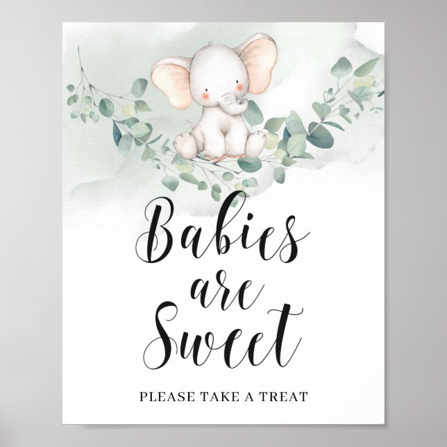 Spädbarn är ett sött tecken på elefantgrönt eukaly poster (Framsidan)