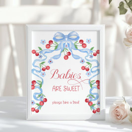 Spädbarn är söt Cherry Blue Bow Baby-dusch Poster