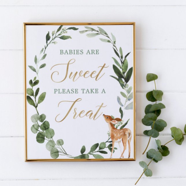 Spädbarn är söt Hjort greenery guld babydusch Poster (Skapare uppladdad)