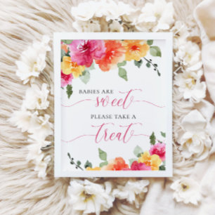 Spädbarn är söt rosa Peach blommigt babydusch Poster