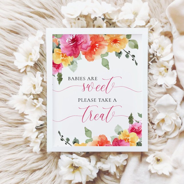 Spädbarn är söt rosa Peach blommigt babydusch Poster (Skapare uppladdad)