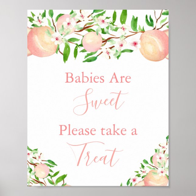 Spädbarn är söt, tar ett ratt, persikor, babyskor poster (Framsidan)