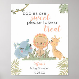 Spädbarn är sötat Ta ett treat Safari- djur Poster