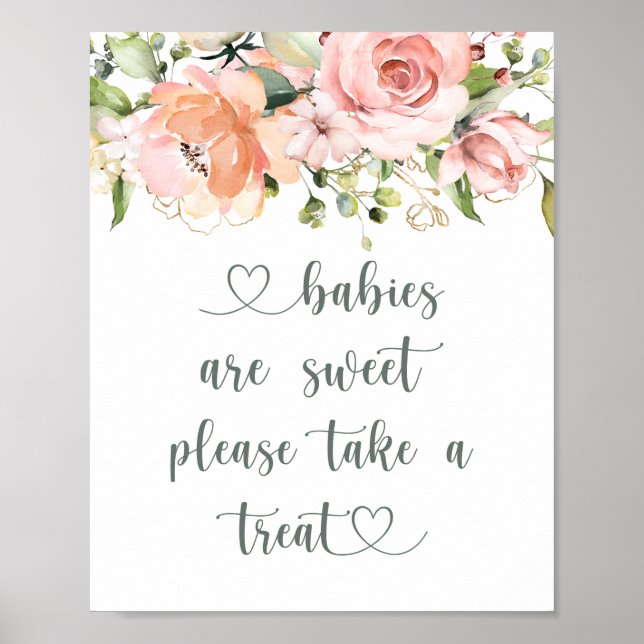 Spädbarn är Sweet Baby Shower Blommigt Greenery Poster (Framsidan)
