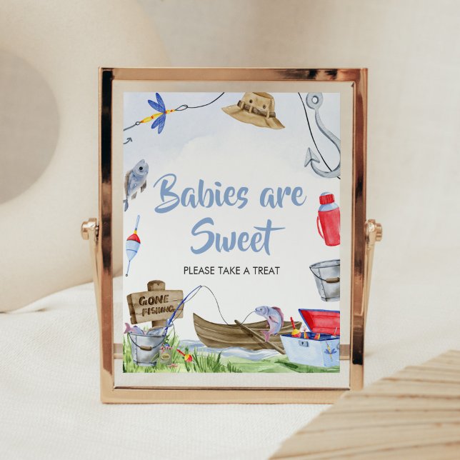 Spädbarn är Sweet of Baby Shower Poster (Little Fisherman Baby Shower Babies are Sweet Sign)
