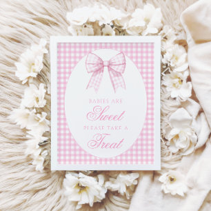 Spädbarn är Sweet Rosa Bow Ginham Baby Shower Sign Poster