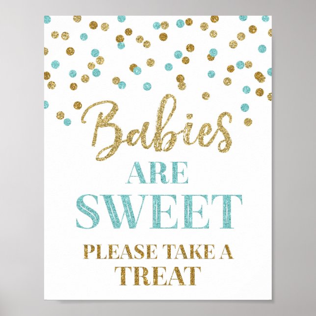 Spädbarn är Sweet Sign Guld Blue Confetti Poster (Framsidan)