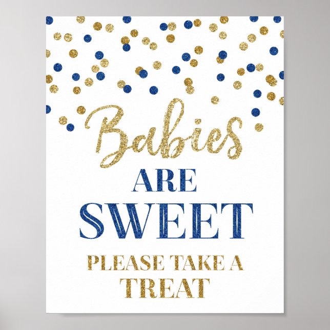 Spädbarn är Sweet Sign Guld Mörk blått Confetti Poster (Framsidan)