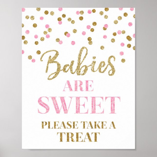 Spädbarn är Sweet Sign Guld Rosa Confetti Poster (Framsidan)