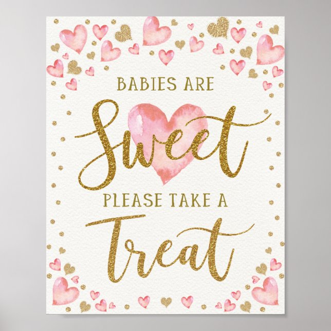 Spädbarn är Sweet Ta en Rosa Guld Hearts Poster (Framsidan)