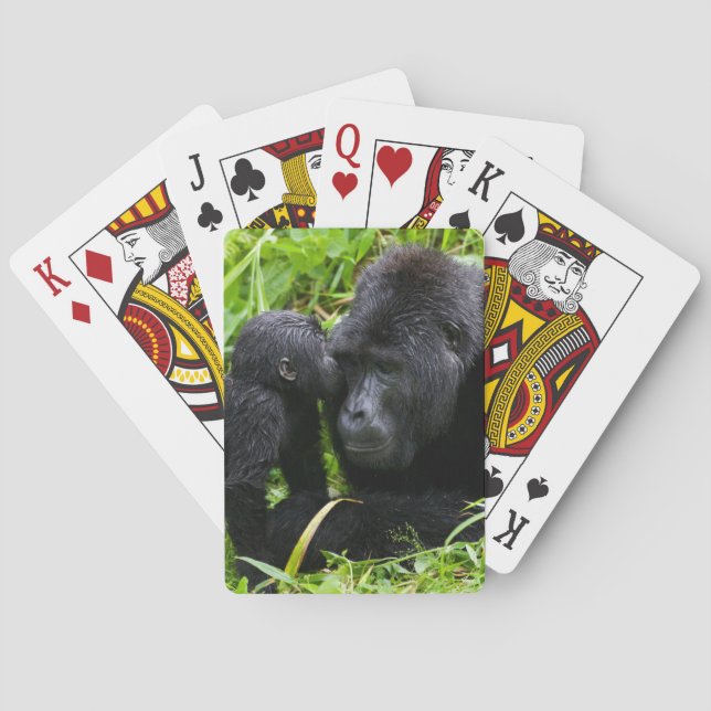 Spädbarn Bergsgorilla kysser silverback gorilla Casinokort (Baksidan)