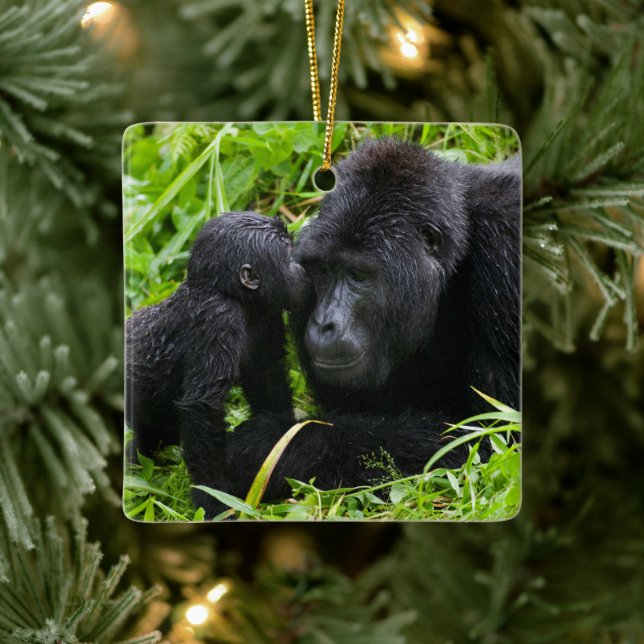 Spädbarn bergsgorilla kysser silverbackgorilla julgransprydnad keramik (Träd)
